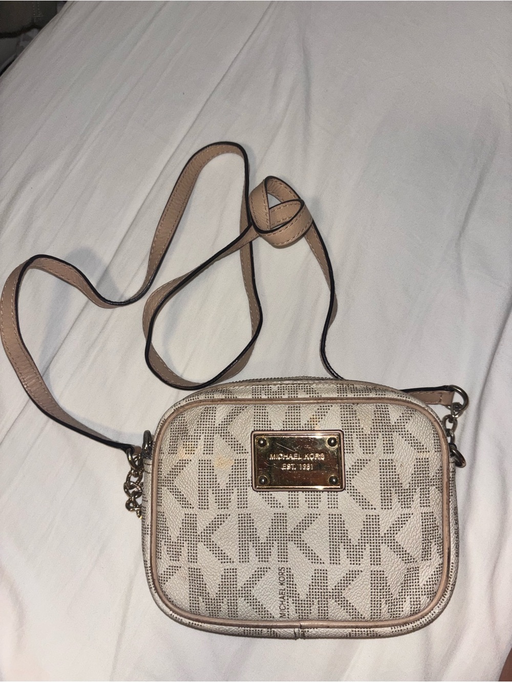 Michael Kors Tan and Cream MK Logo Crossbody Bag